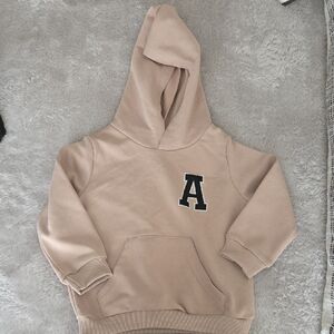 SHEIN Beige Kids Hooded Sweatshirt with Black 'A' Patch
